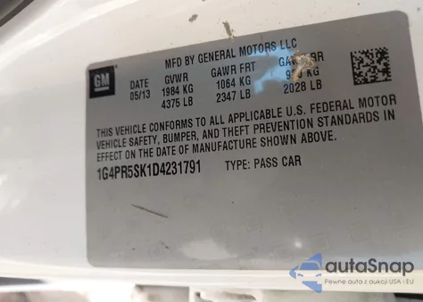 2013 Buick Verano Convenience Group из США, поврежденный, VIN 1G4PR5SK1D4231791